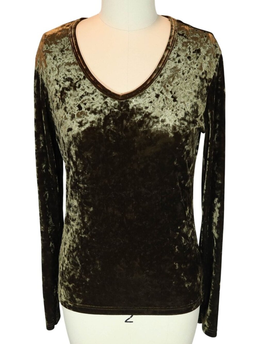 Vintage Y2K Crushed Velvet Long Sleeve Top Size M Forest Fairy Grunge Whimsigoth